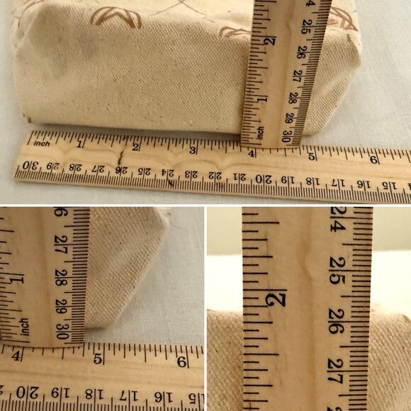 Small Beige Canvas Printed Pouch Cosmetic Bag 6x4x2 Inches Rose Gold Zipper - Picture 5 of 11